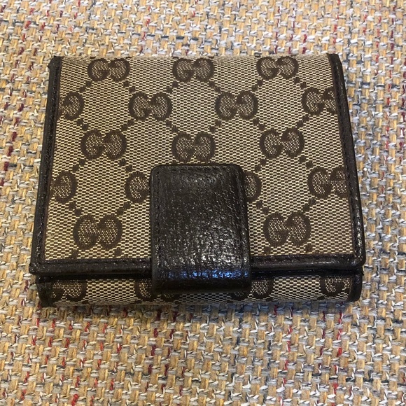 SOLD  GUCCI Men GG Trifold Canvas Jacquard Wallet Brown Leather - Picture 4 of 17